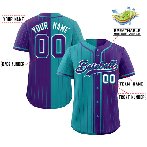 Custom Teal Purple Two Tone Striped Fashion Authentic Baseball Jersey