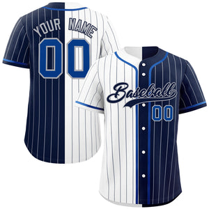 Custom White Navy Two Tone Striped Fashion Authentic Baseball Jersey