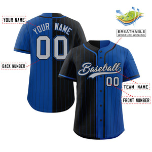 Custom Black Royal Two Tone Striped Fashion Authentic Baseball Jersey