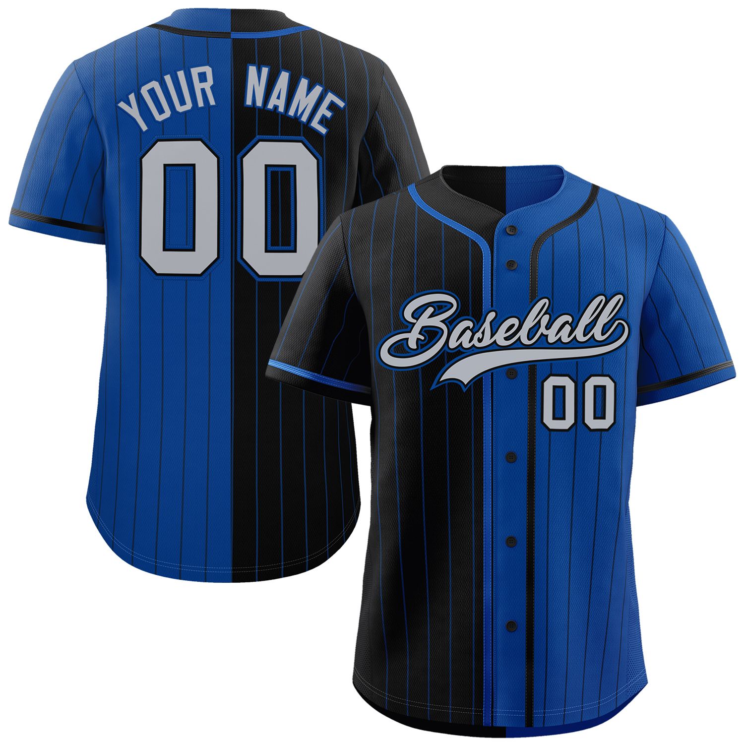 Custom Black Royal Two Tone Striped Fashion Authentic Baseball Jersey