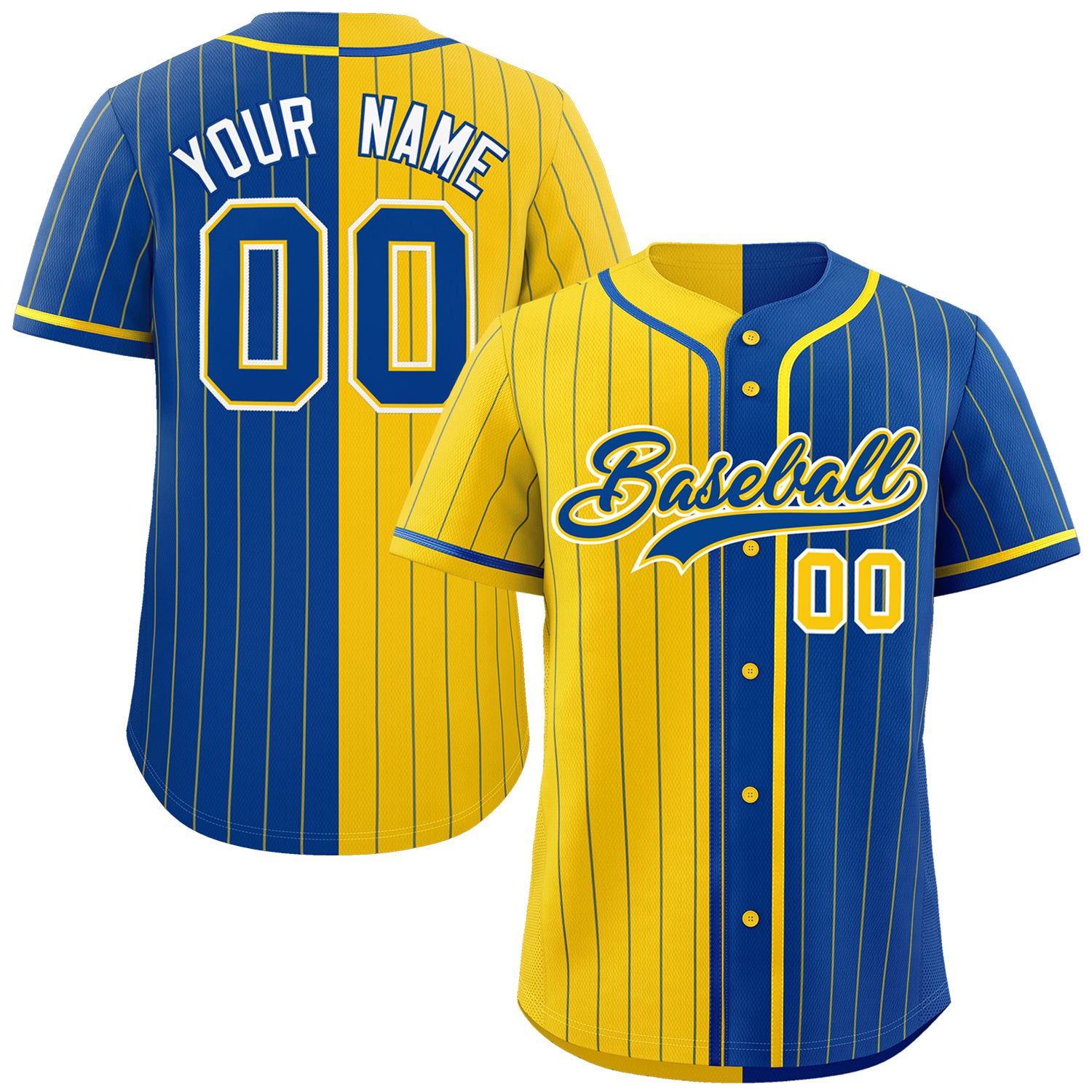 Custom Gold Royal Two Tone Striped Fashion Authentic Baseball Jersey