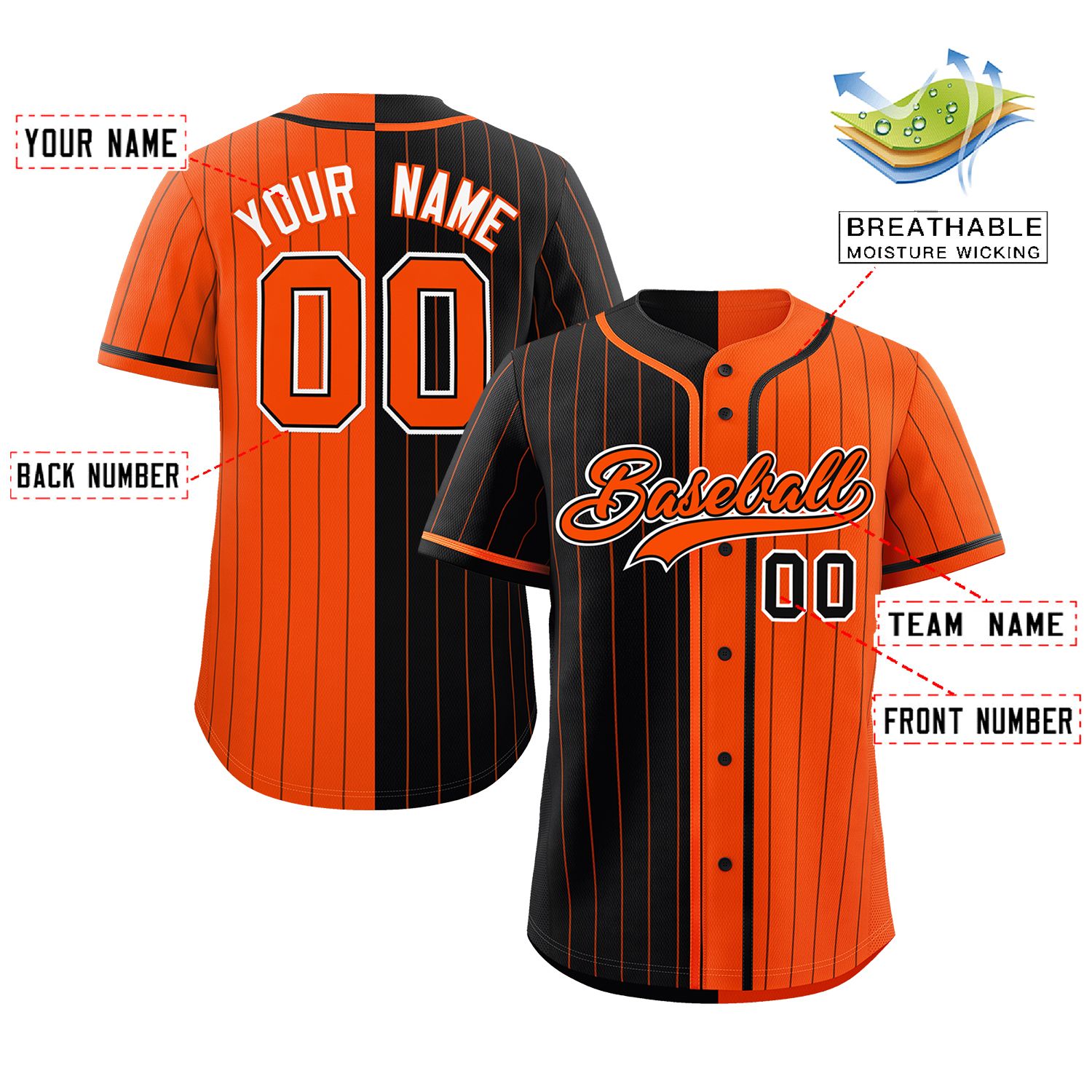 Custom Black Orange Two Tone Striped Fashion Authentic Baseball Jersey