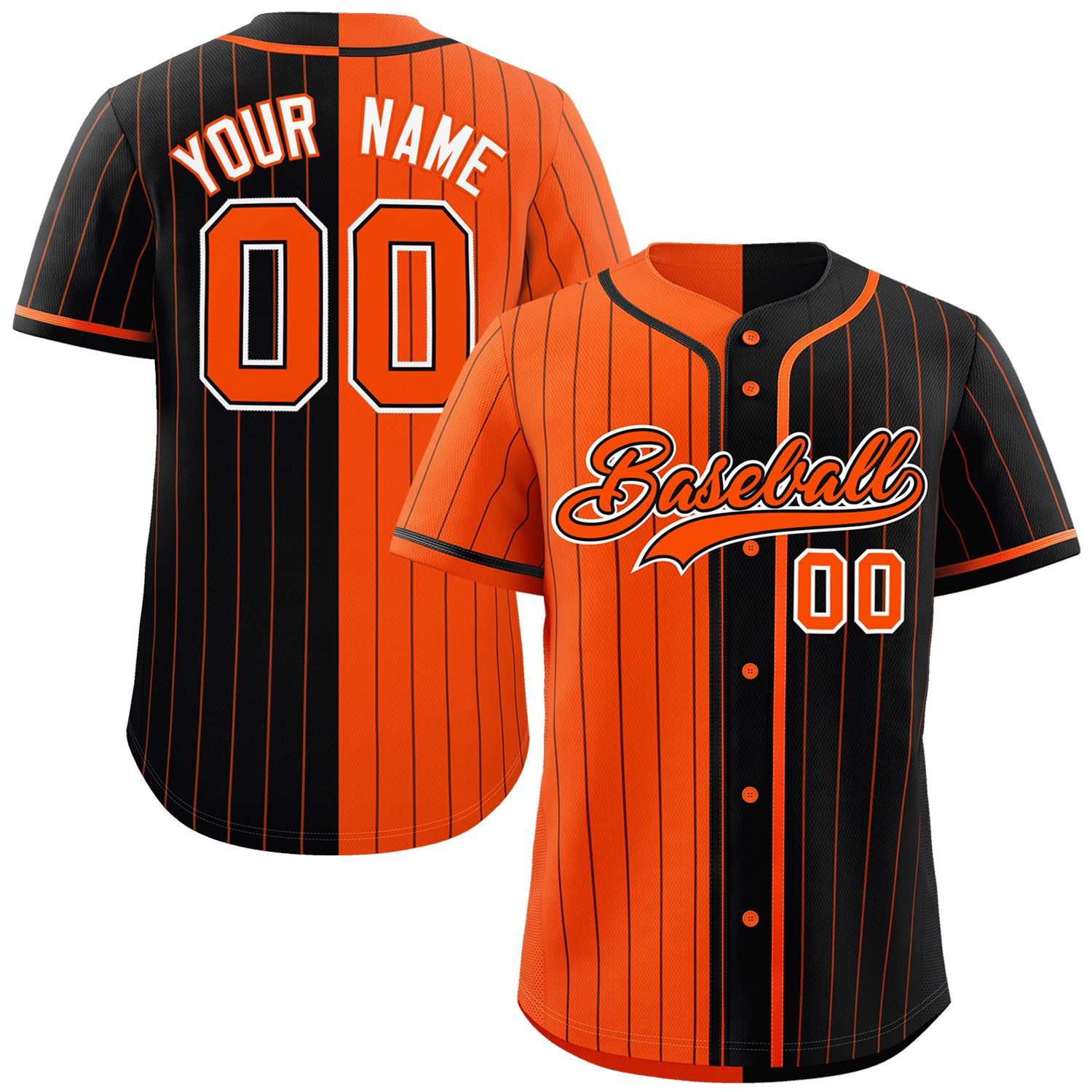 Custom Orange Black Two Tone Striped Fashion Authentic Baseball Jersey