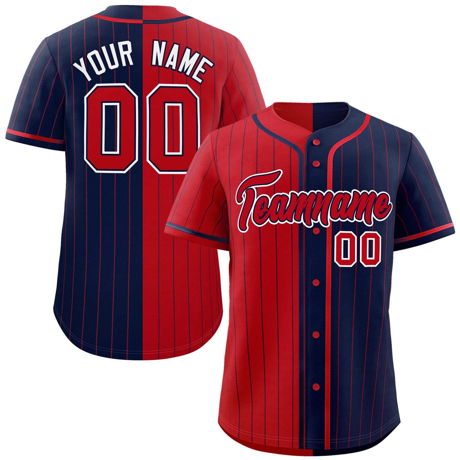 Custom Red Navy Two Tone Striped Fashion Authentic Baseball Jersey