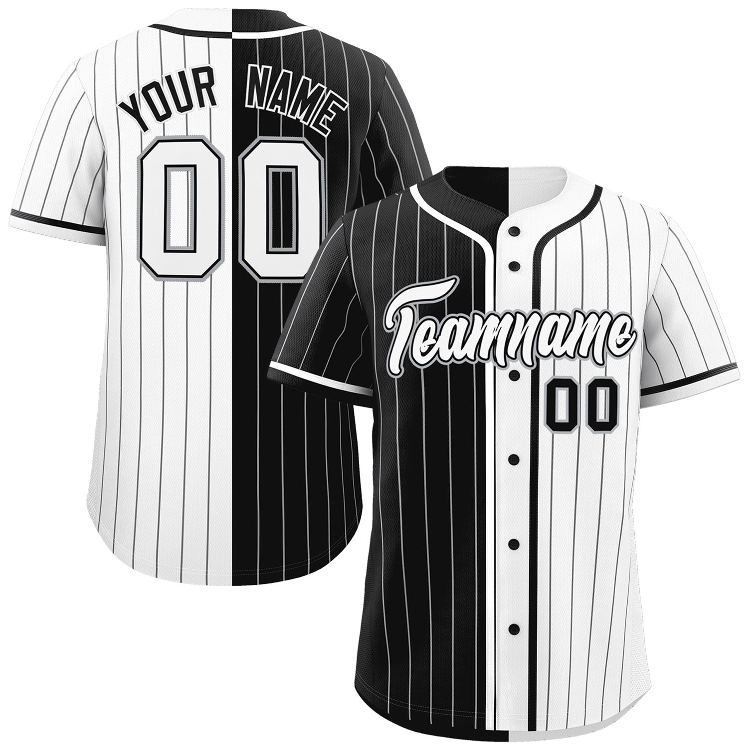 Custom Black White Two Tone Striped Fashion Authentic Baseball Jersey