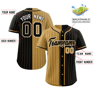 Custom Old Gold Black Two Tone Striped Fashion Authentic Baseball Jersey