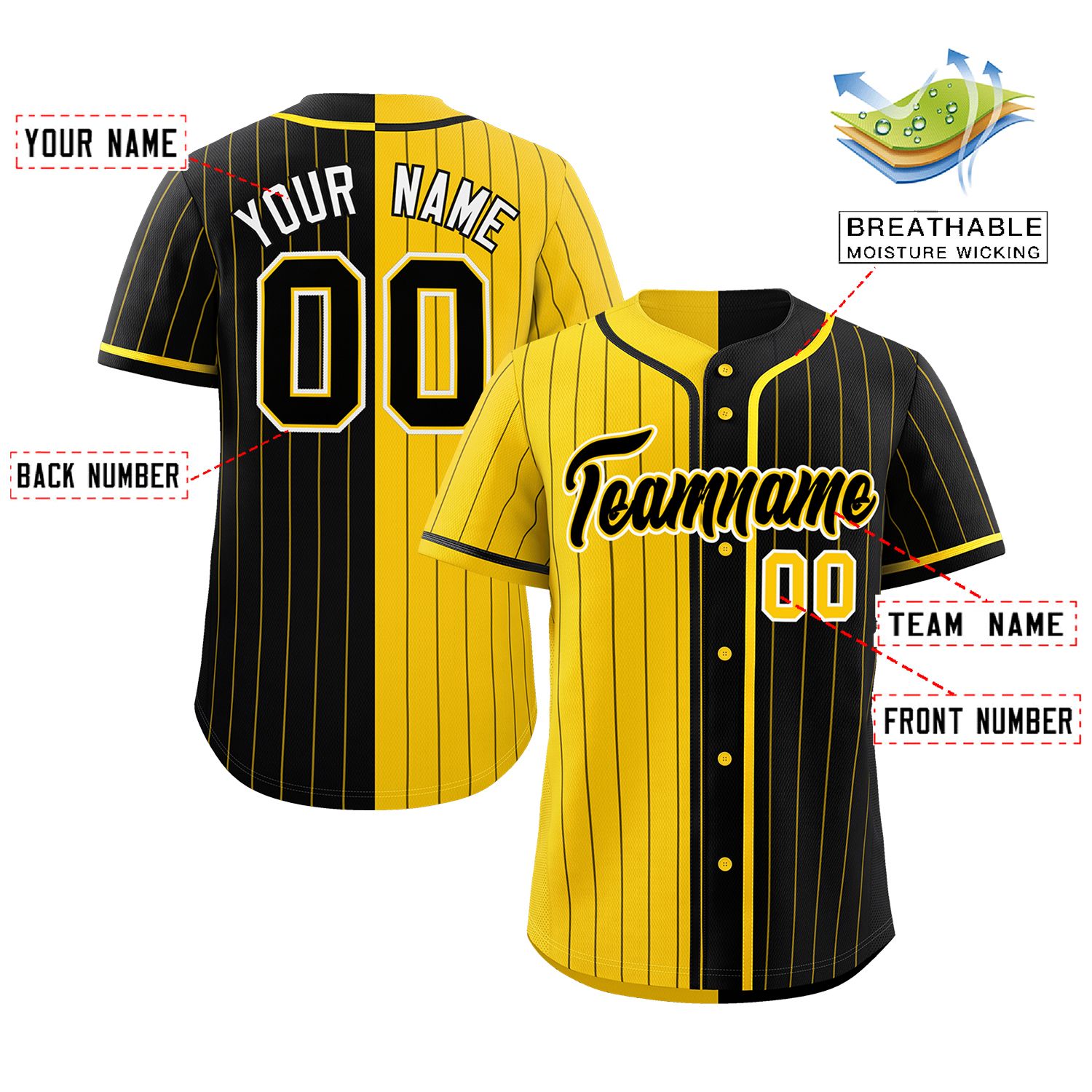 Custom Gold Black Two Tone Striped Fashion Authentic Baseball Jersey