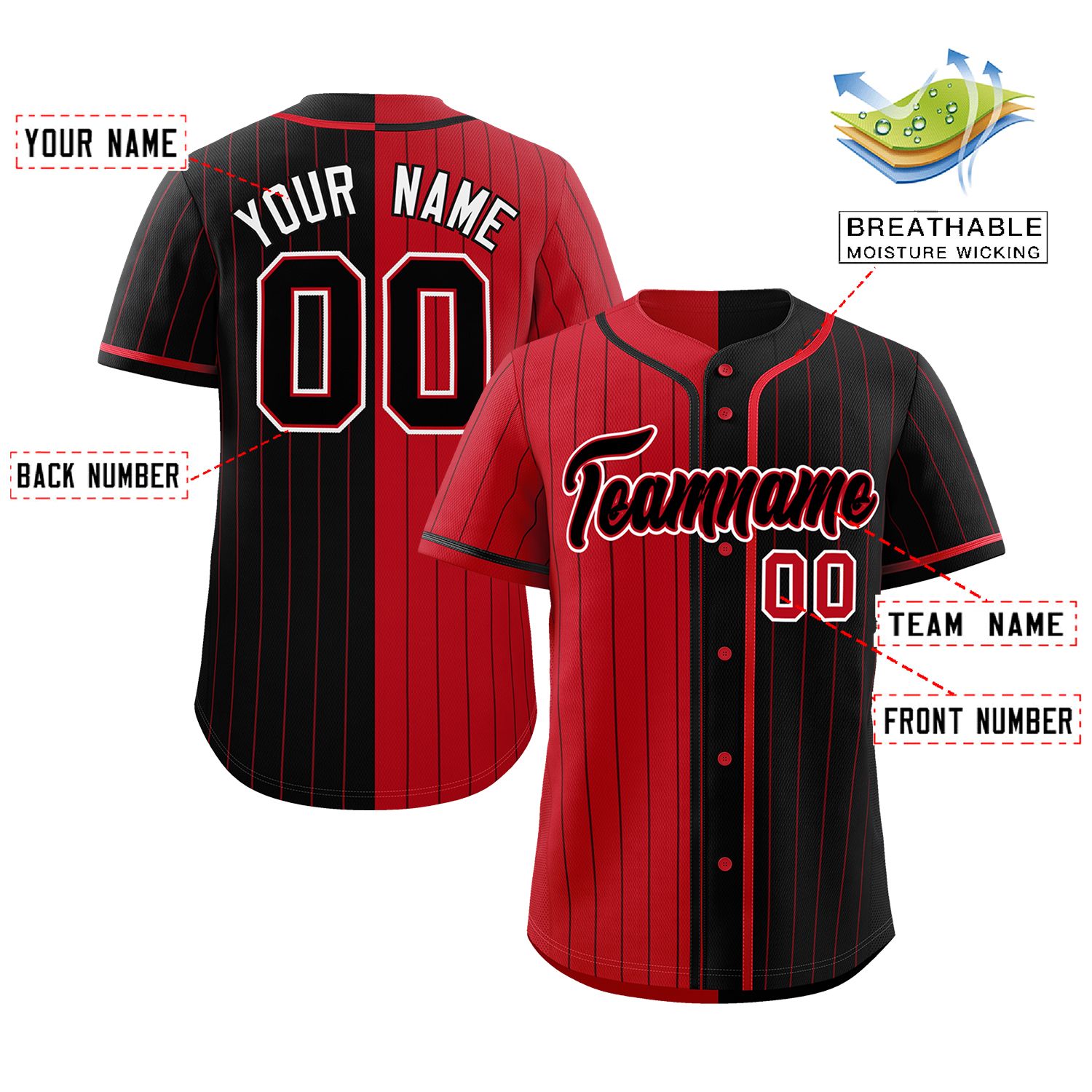 Custom Red Black Two Tone Striped Fashion Authentic Baseball Jersey