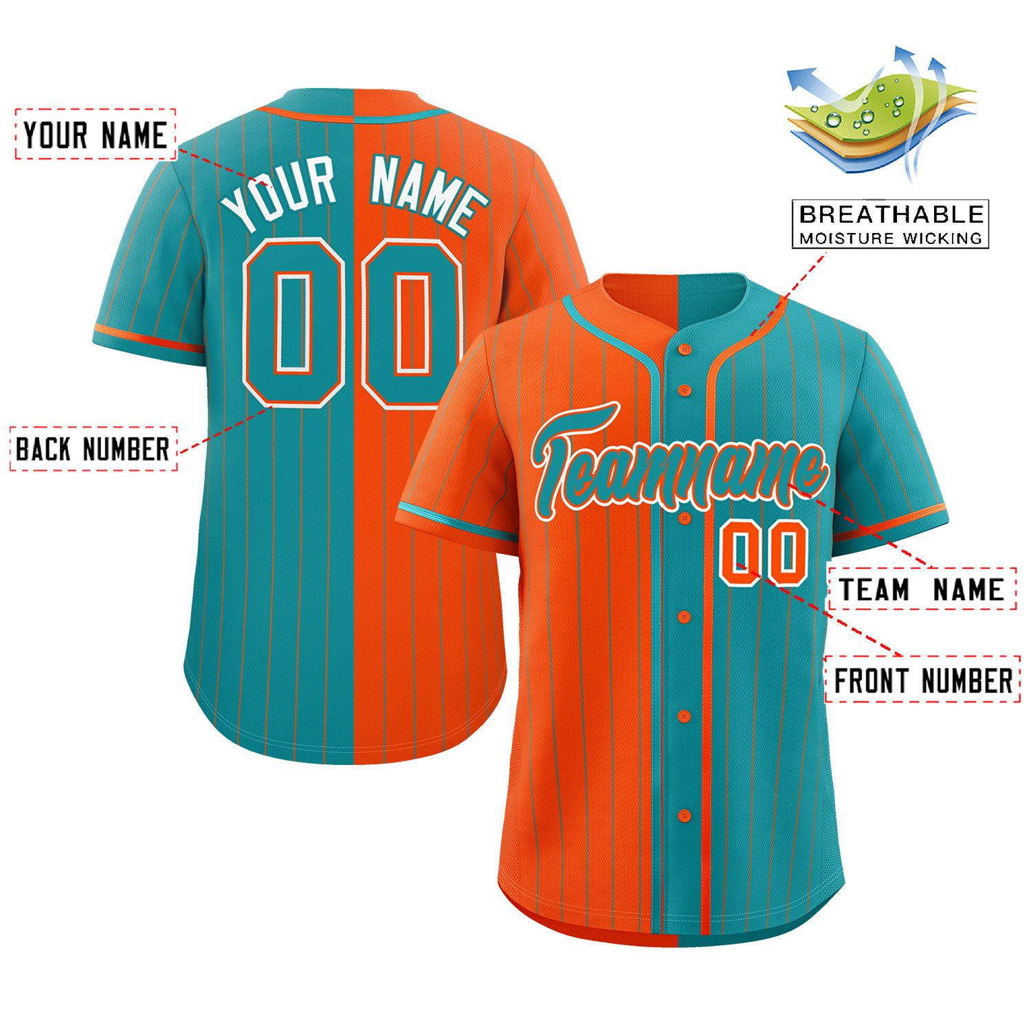 Custom Orange Aqua Two Tone Striped Fashion Authentic Baseball Jersey