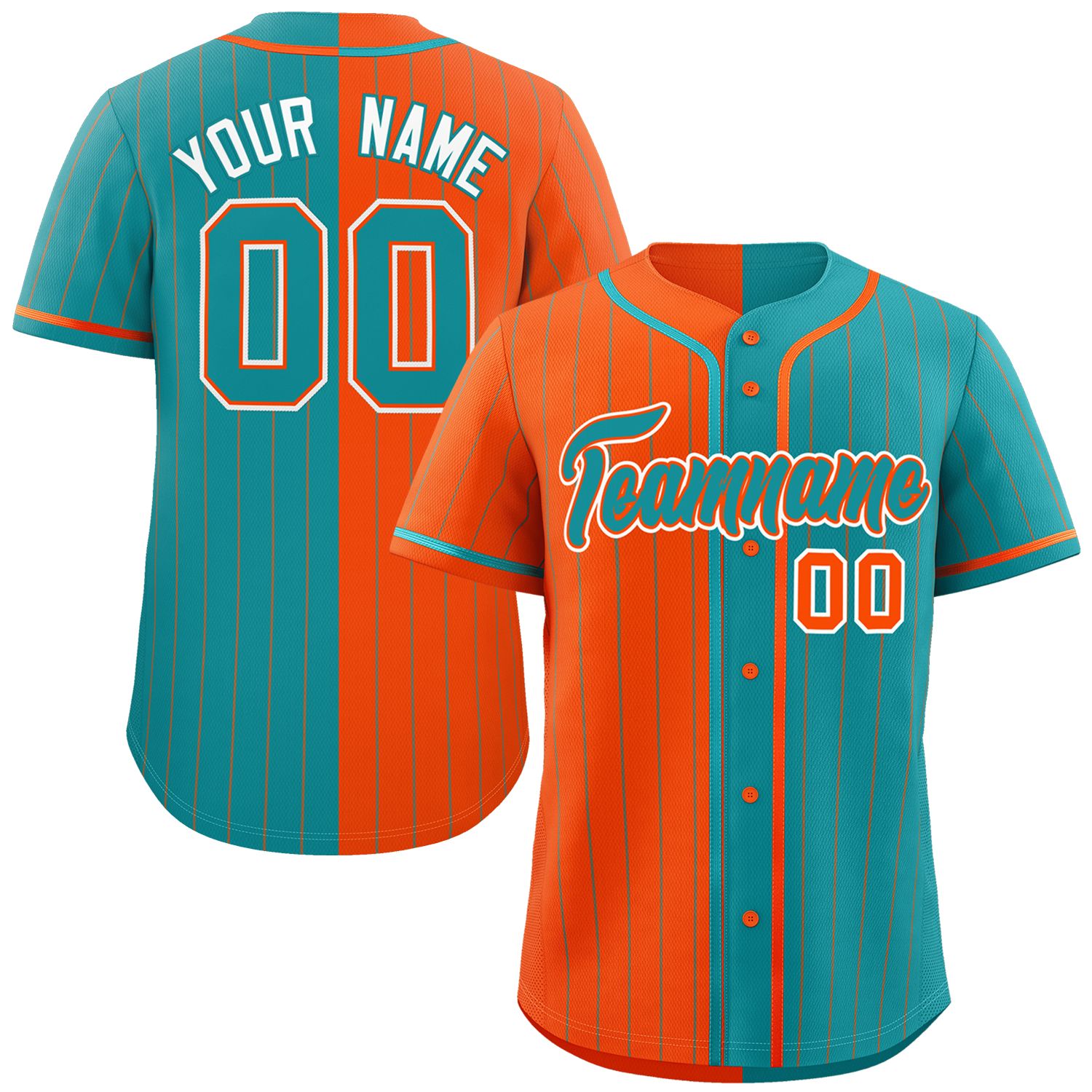 Custom Orange Aqua Two Tone Striped Fashion Authentic Baseball Jersey