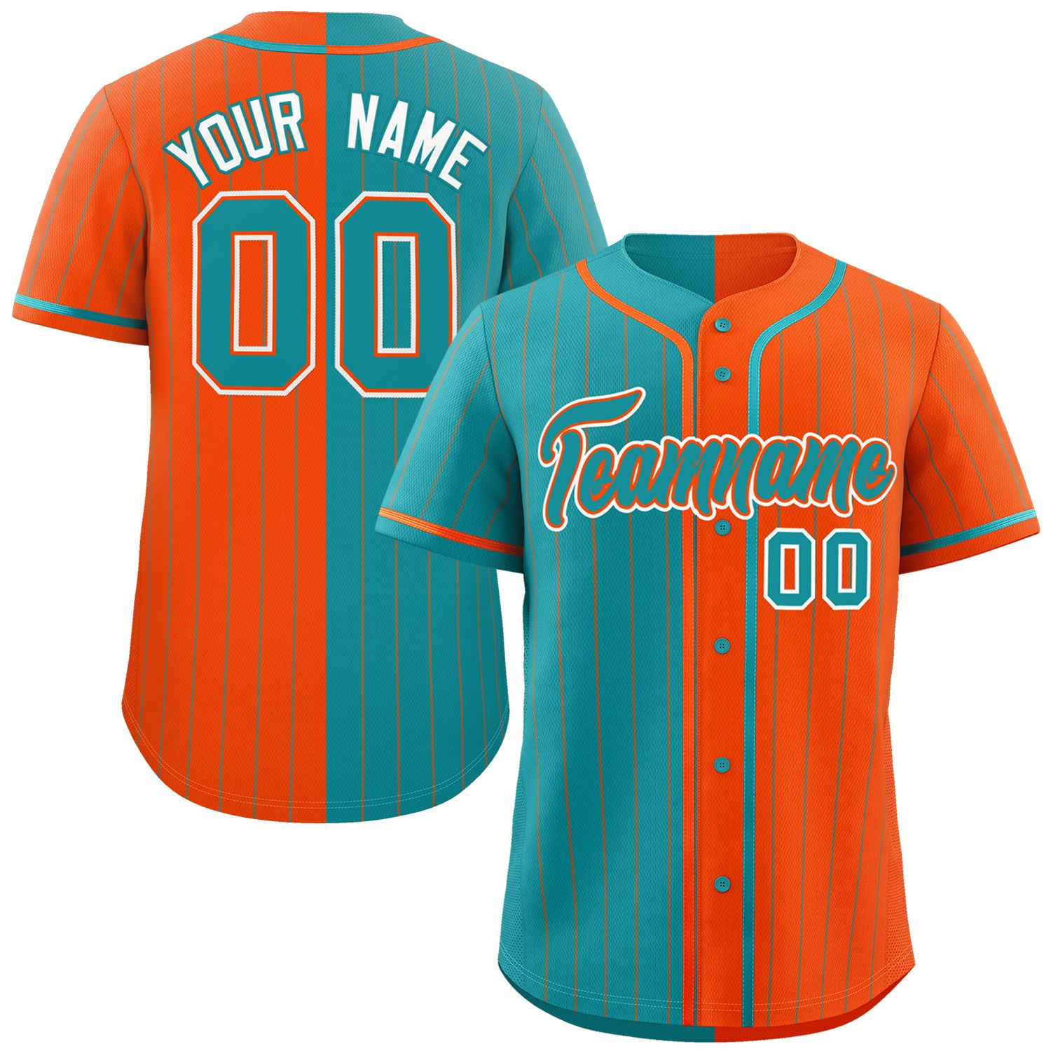 Custom Aqua Orange Two Tone Striped Fashion Authentic Baseball Jersey