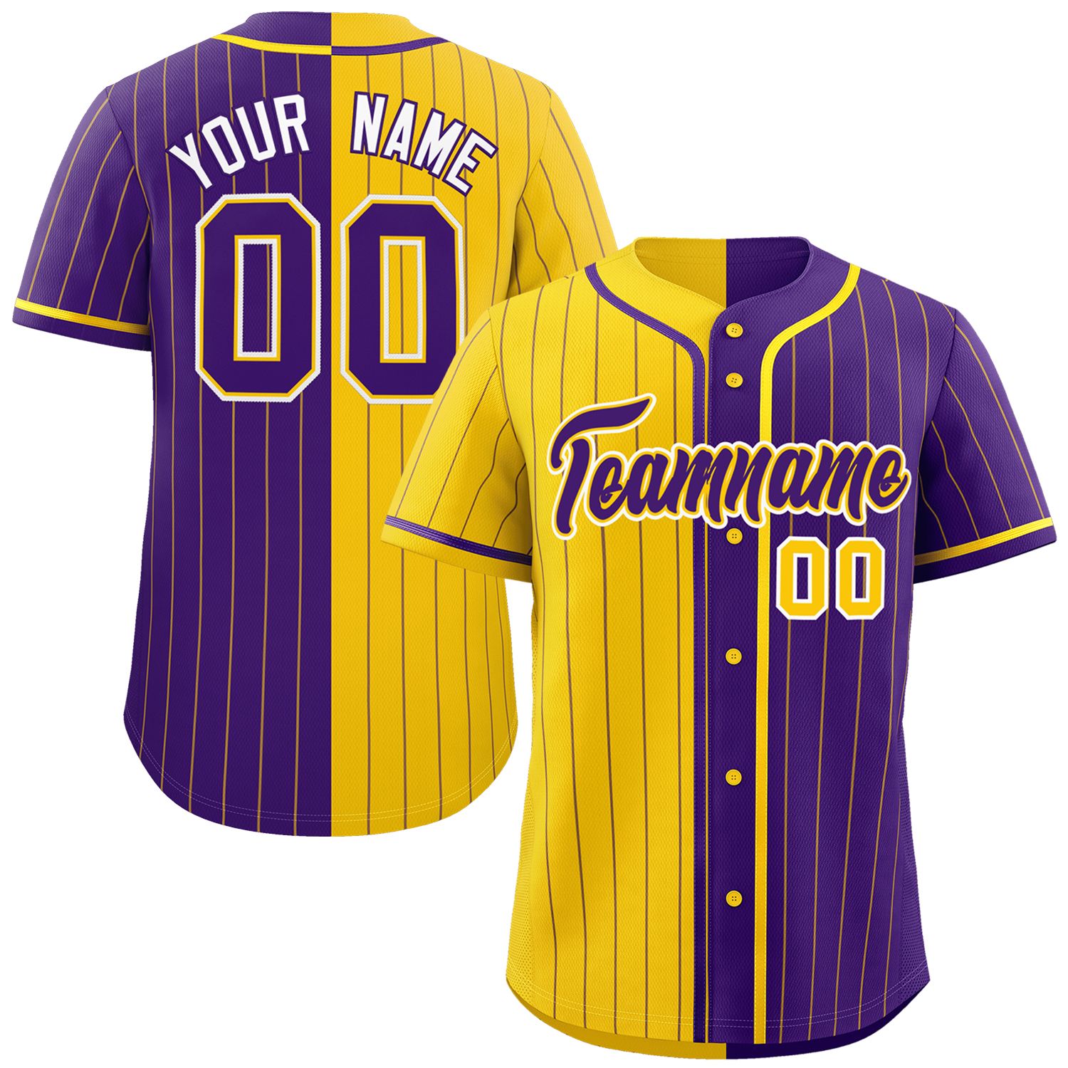 Custom Gold Purple Two Tone Striped Fashion Authentic Baseball Jersey