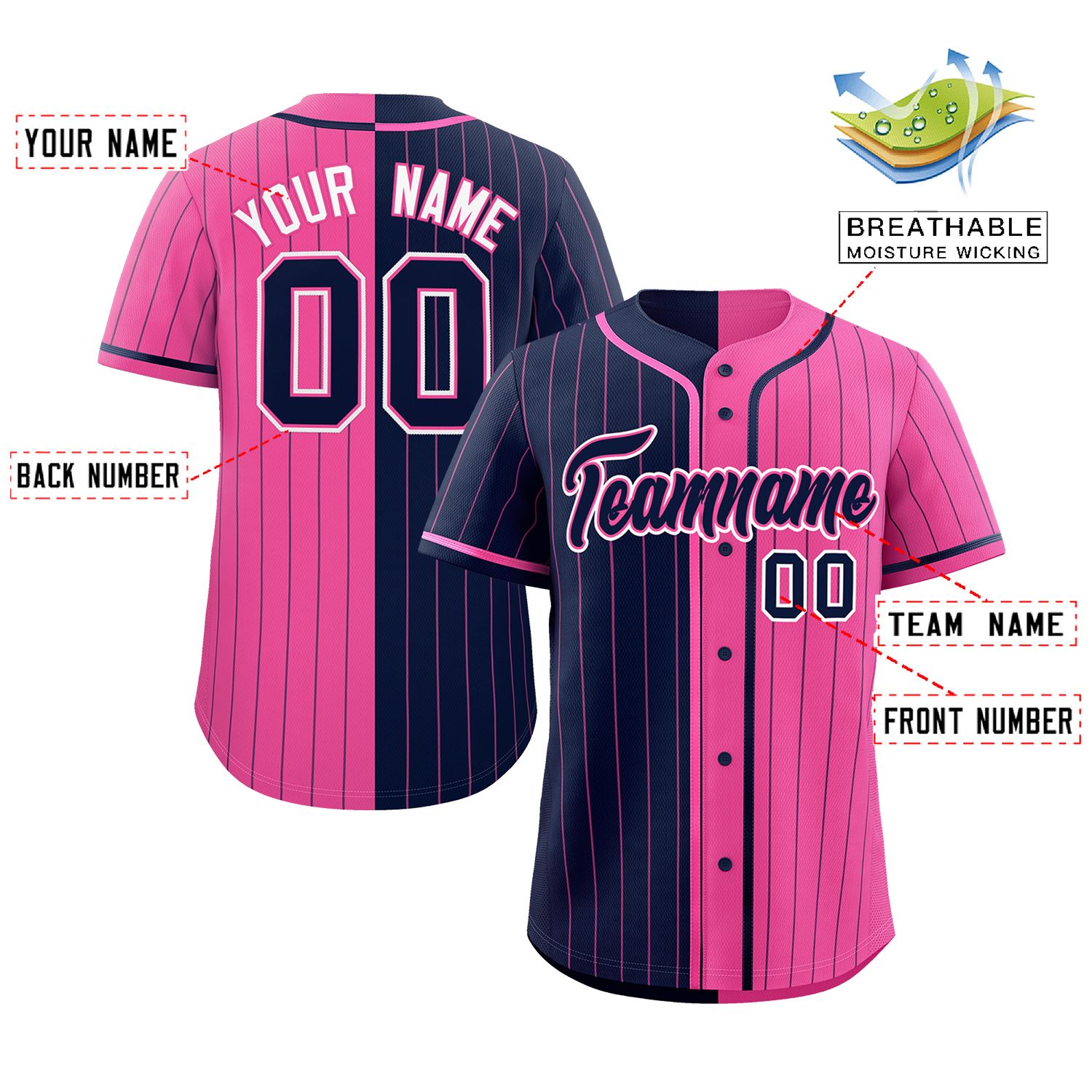 Custom Navy Pink Two Tone Striped Fashion Authentic Baseball Jersey