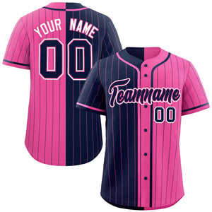 Custom Navy Pink Two Tone Striped Fashion Authentic Baseball Jersey