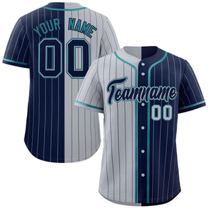 Custom Gray Navy Two Tone Striped Fashion Authentic Baseball Jersey