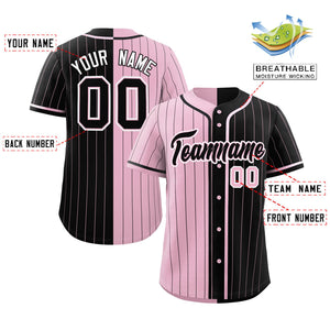 Custom Light Pink Black Two Tone Striped Fashion Authentic Baseball Jersey