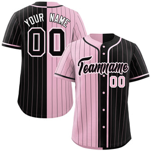 Custom Light Pink Black Two Tone Striped Fashion Authentic Baseball Jersey