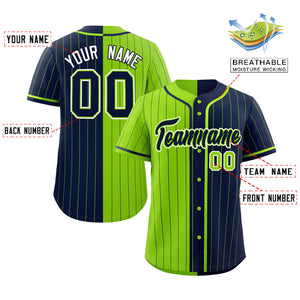 Custom Neon Green Navy Two Tone Striped Fashion Authentic Baseball Jersey