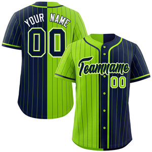 Custom Neon Green Navy Two Tone Striped Fashion Authentic Baseball Jersey