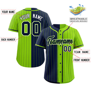 Custom Navy Neon Green Two Tone Striped Fashion Authentic Baseball Jersey