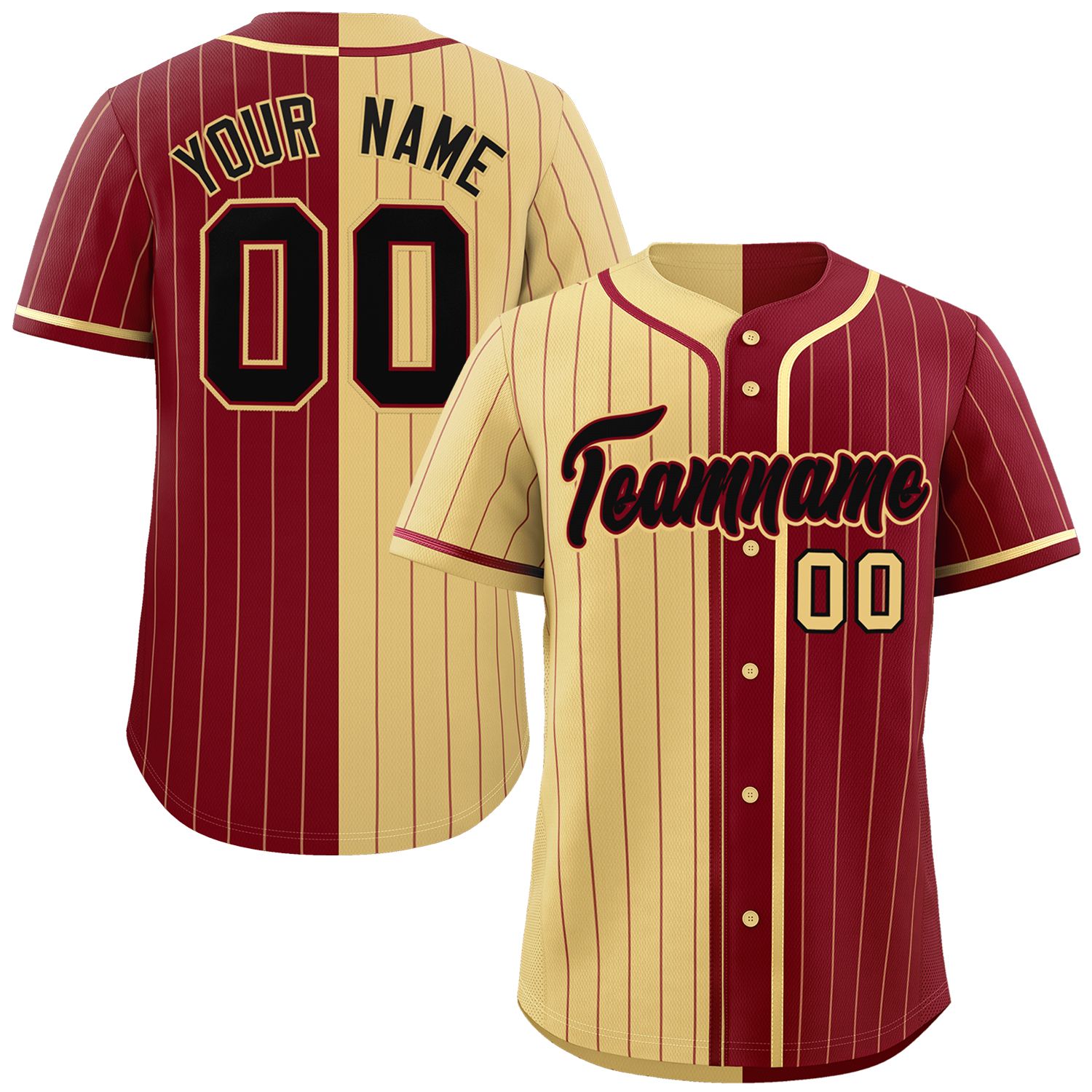 Custom Khaki Crimson Two Tone Striped Fashion Authentic Baseball Jersey