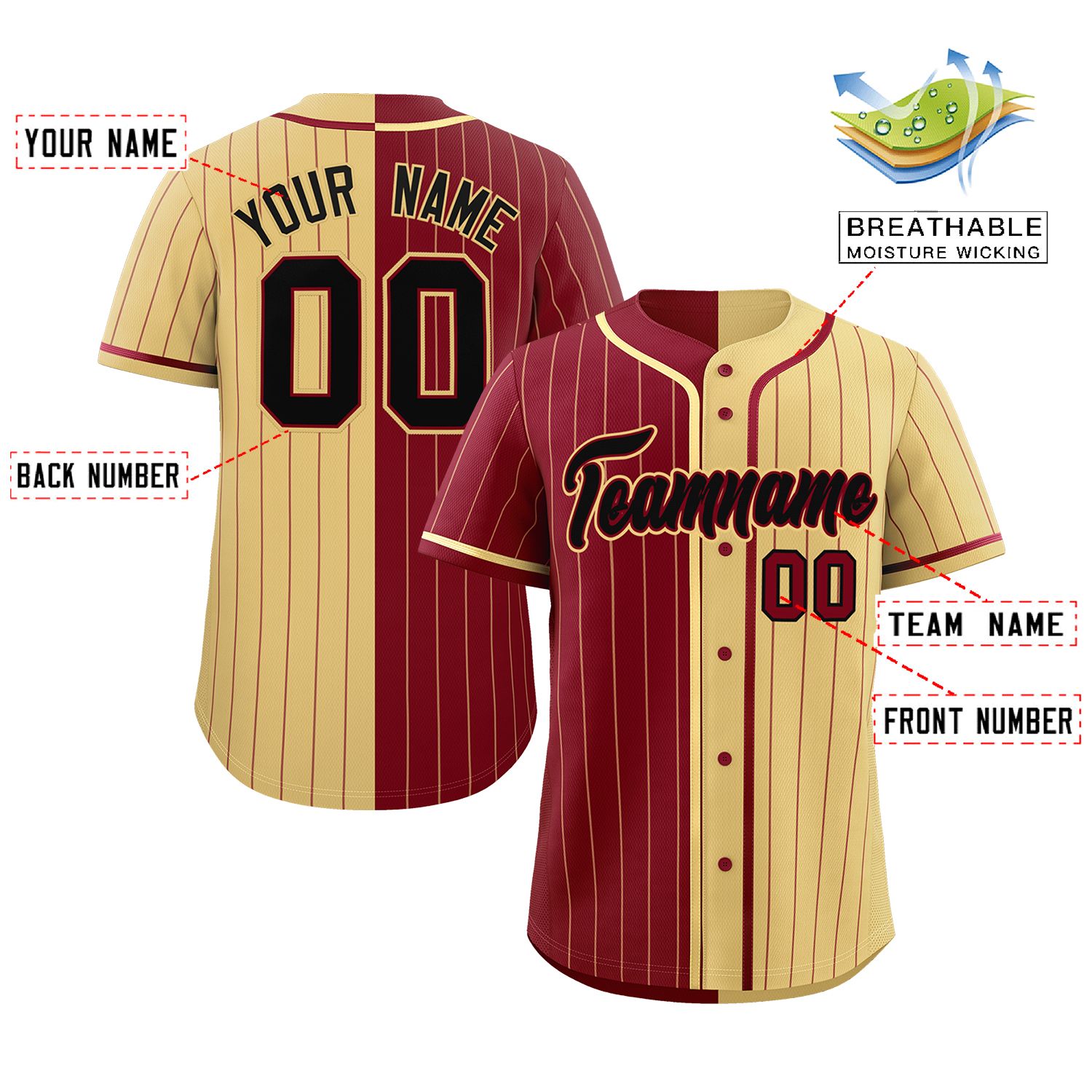 Custom Crimson Khaki Two Tone Striped Fashion Authentic Baseball Jersey