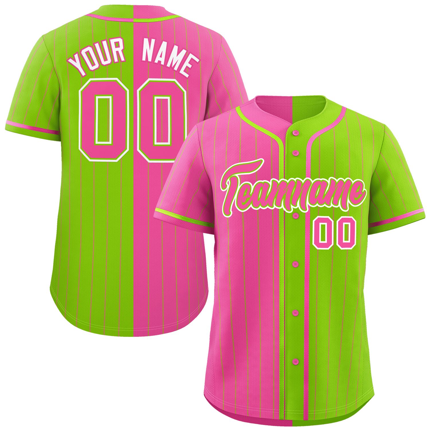 Custom Pink Neon Green Two Tone Striped Fashion Authentic Baseball Jersey