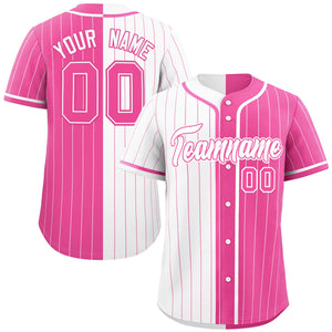 Custom White Pink Two Tone Striped Fashion Authentic Baseball Jersey