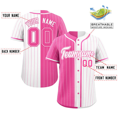 Custom Pink White Two Tone Striped Fashion Authentic Baseball Jersey