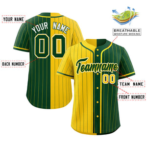 Custom Gold Green Two Tone Striped Fashion Authentic Baseball Jersey