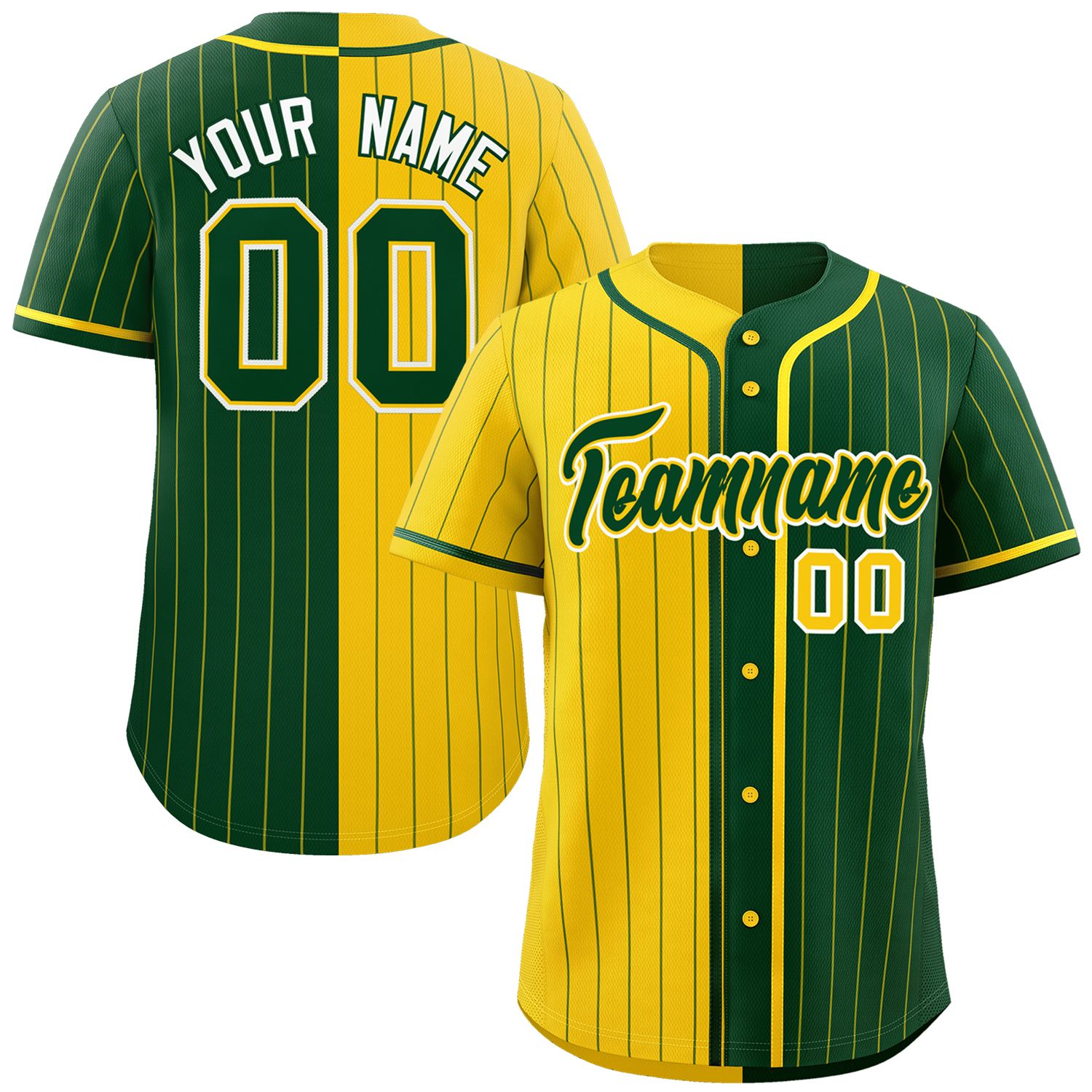 Custom Gold Green Two Tone Striped Fashion Authentic Baseball Jersey