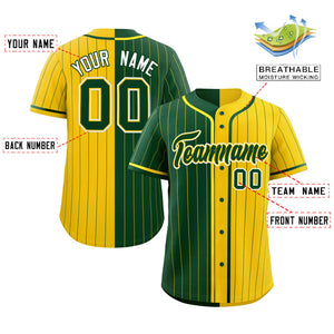 Custom Green Gold Two Tone Striped Fashion Authentic Baseball Jersey