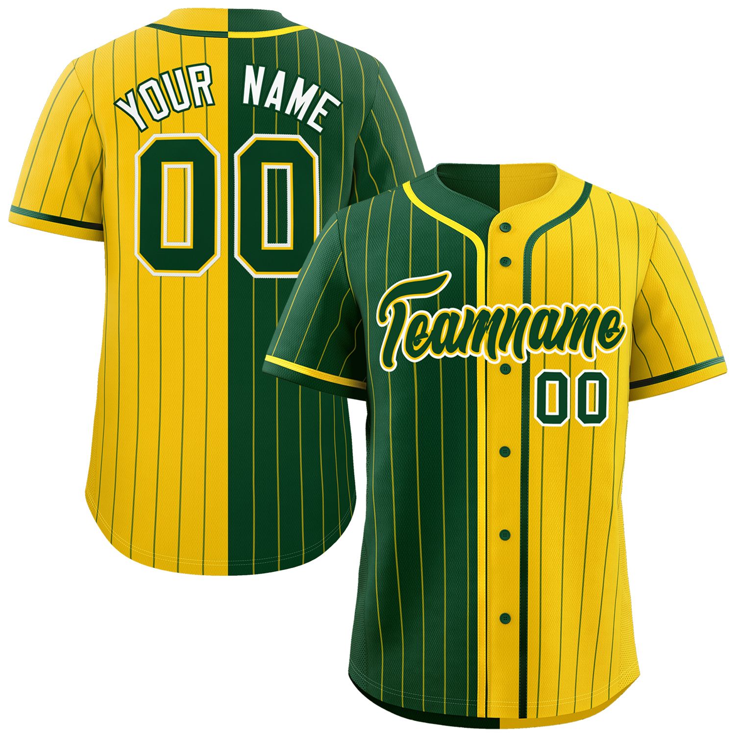 Custom Green Gold Two Tone Striped Fashion Authentic Baseball Jersey