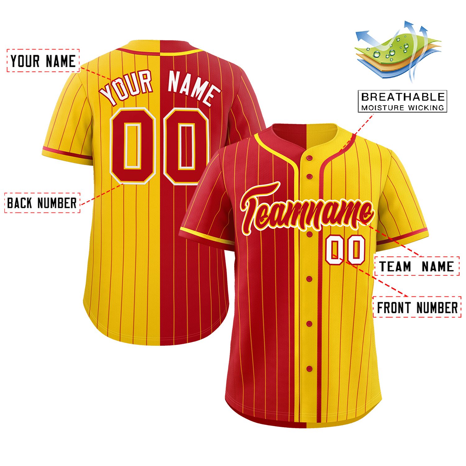 Custom Red Gold Two Tone Striped Fashion Authentic Baseball Jersey