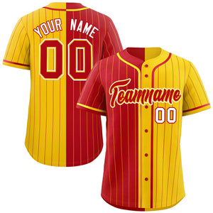 Custom Red Gold Two Tone Striped Fashion Authentic Baseball Jersey