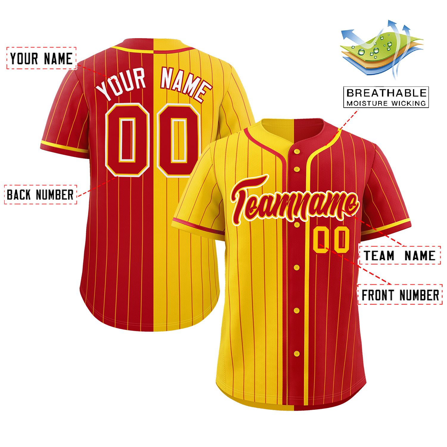 Custom Gold Red Two Tone Striped Fashion Authentic Baseball Jersey