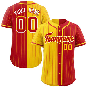 Custom Gold Red Two Tone Striped Fashion Authentic Baseball Jersey