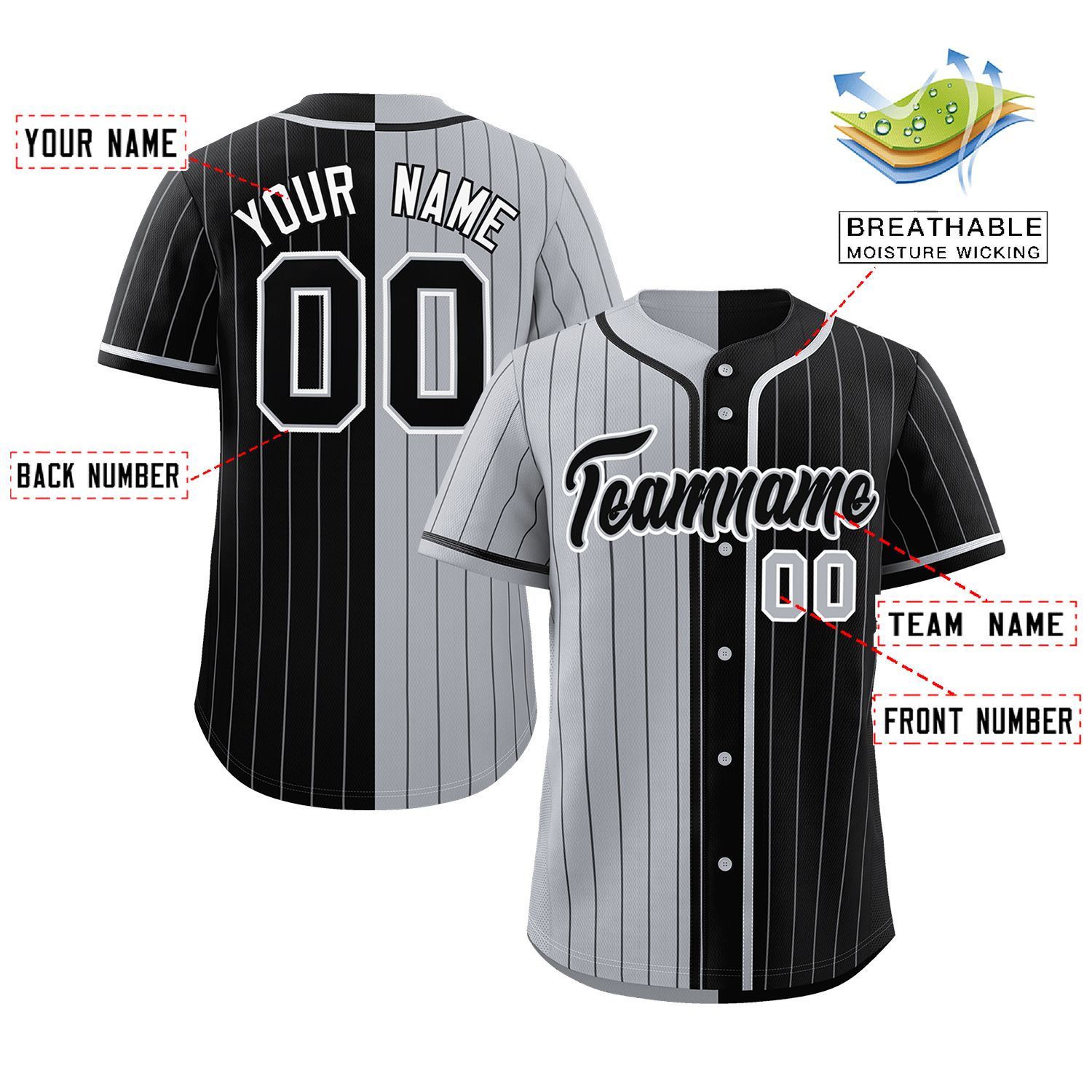 Custom Gray Black Two Tone Striped Fashion Authentic Baseball Jersey