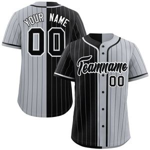 Custom Black Gray Two Tone Striped Fashion Authentic Baseball Jersey