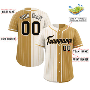 Custom Cream Old Gold Two Tone Striped Fashion Authentic Baseball Jersey