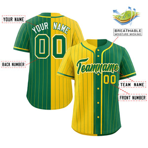 Custom Gold Kelly Green Two Tone Striped Fashion Authentic Baseball Jersey
