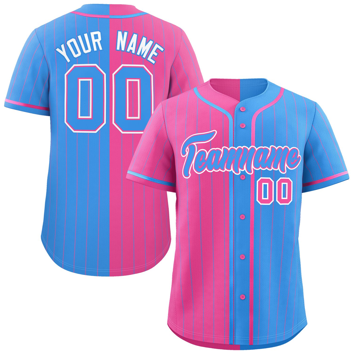 Custom Pink Powder Blue Two Tone Striped Fashion Authentic Baseball Jersey