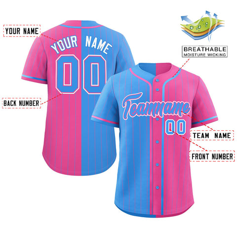 Custom Powder Blue Pink Two Tone Striped Fashion Authentic Baseball Jersey