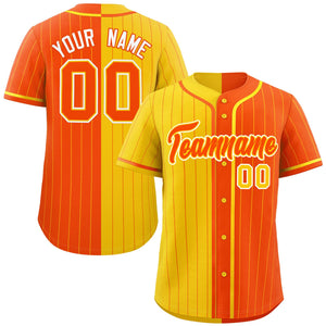 Custom Gold Orange Two Tone Striped Fashion Authentic Baseball Jersey