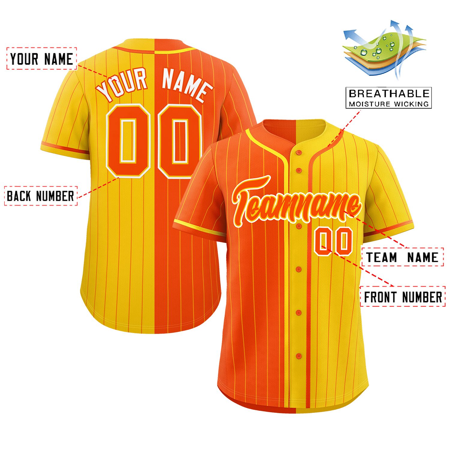 Custom Orange Gold Two Tone Striped Fashion Authentic Baseball Jersey