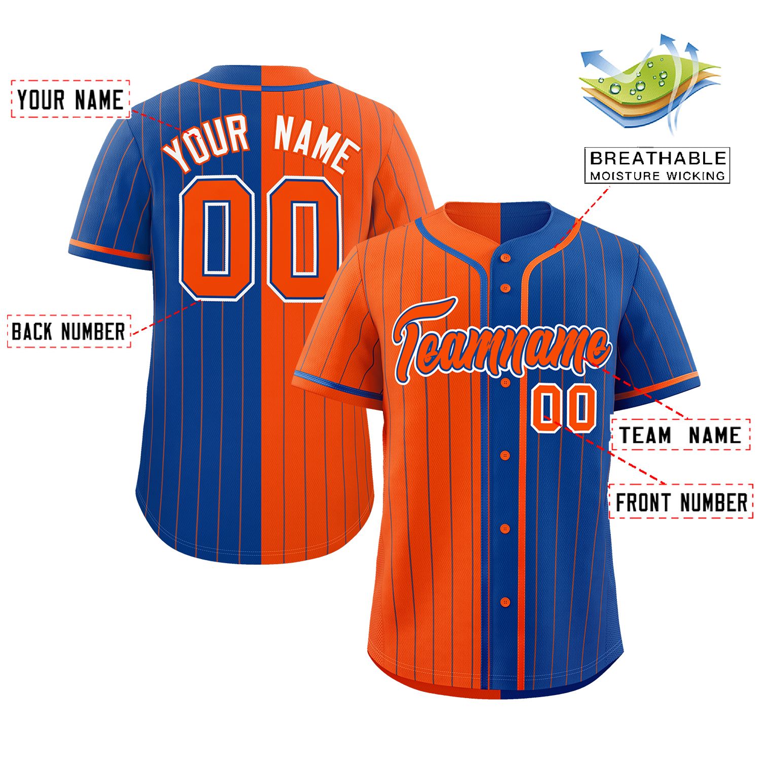 Custom Orange Royal Two Tone Striped Fashion Authentic Baseball Jersey