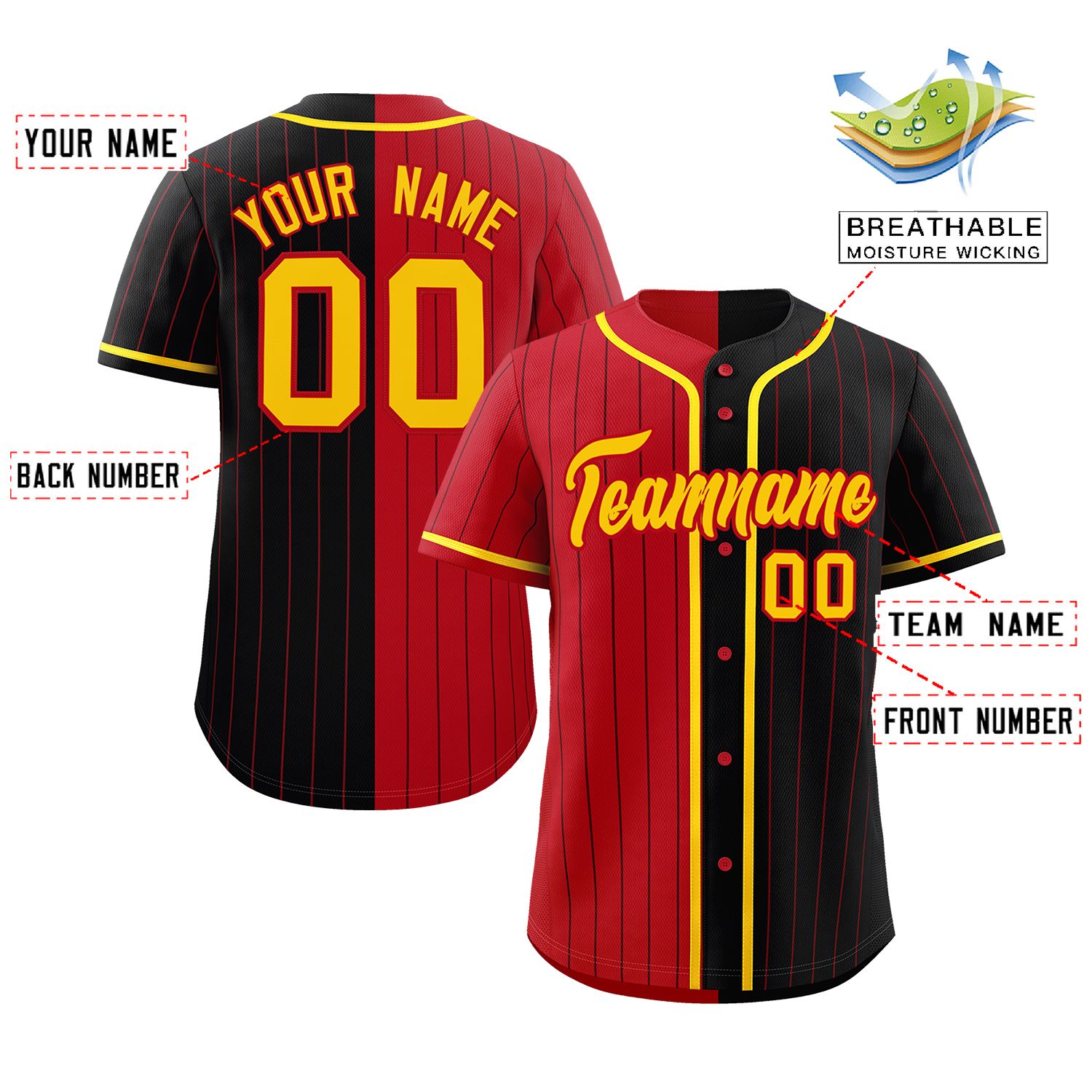 Custom Red Black Two Tone Striped Fashion Authentic Baseball Jersey