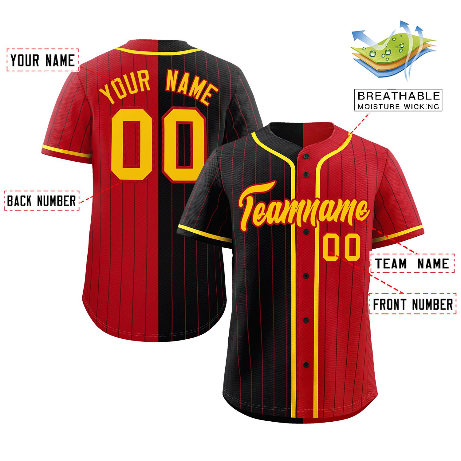 Custom Black Red Two Tone Striped Fashion Authentic Baseball Jersey