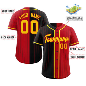 Custom Black Red Two Tone Striped Fashion Authentic Baseball Jersey