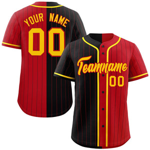 Custom Black Red Two Tone Striped Fashion Authentic Baseball Jersey